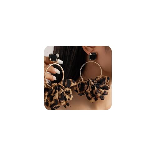 Chunky Leopard Dangle Drop Earrings for Women Statement Leopard Print 80/90s Earrings Exaggeration Cloth Costume Jewelry Gift