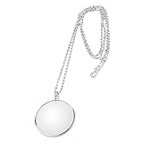 Magnifying Glass Necklace Monocle, 5X Necklace Magnifier with 1.6 inch Glass Lens and 35.4 inch Long Chain, Magnifying Pendant Eyepiece for Library, Reading (Sliver)