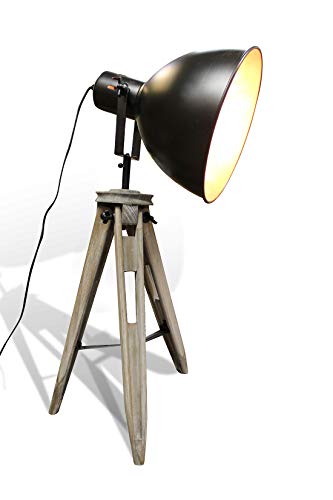Meubletmoi Lampe trépied Look Industriel en Bois & Métal Coupole orientable cuivrée Luminaire rétro et branché - Studio