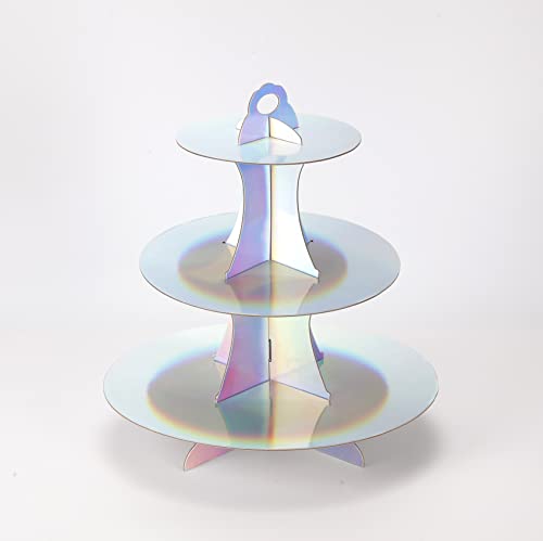 Yldw 3-Tier Cupcake Stand, Round Rainbow Cake Stand Holder, Tiered Diy Cupcake Stand Tower For Dessert Table Displays, Birthday Theme Party Favors Decoration, Floral Tea Party, 12" W X 12.8" H, Laser #TOP2