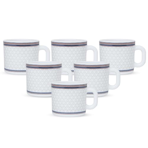 Image of Larah by BOROSIL 100ml x 6pc Opalware Starlight Tea /Coffee Mug Set, Microwave & Dishwasher Safe Embossed Design Crockery Set Ideal for Daily Use & Gifting
