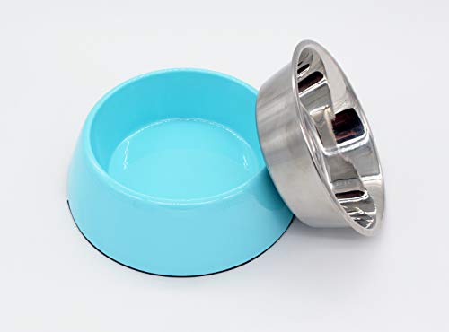 Image of The Pets Company Stainless Steel & Melamine Dog Feeding Bowl| Food Bowl for Dogs and Cats, 420 Ml, Medium, Blue