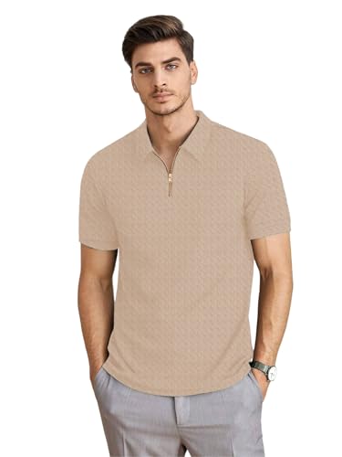 Image of KAJARU Men's Polyster Blend Regular Fit T-Shirt with Half Sleeve Chain Polo Collar V-Neck Standard Length and Classic Style