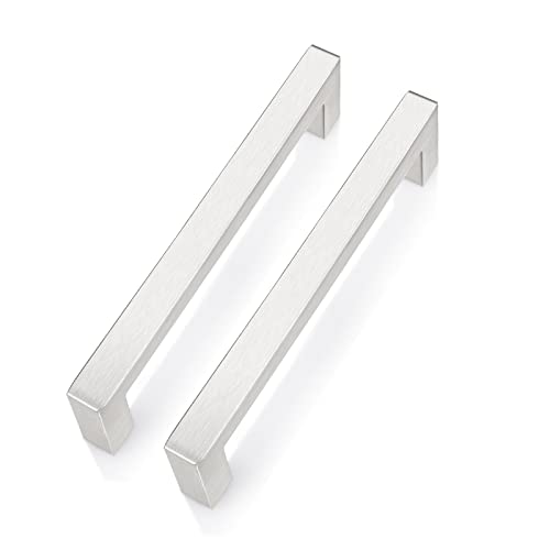 PinLin 25 Pack Kitchen Cabinet Door Handles Stainless Steel Bedroom Drawer Cupboard Pulls Hole Centre 128mm Width 12mm Brushed Steel Square T Bar Handle