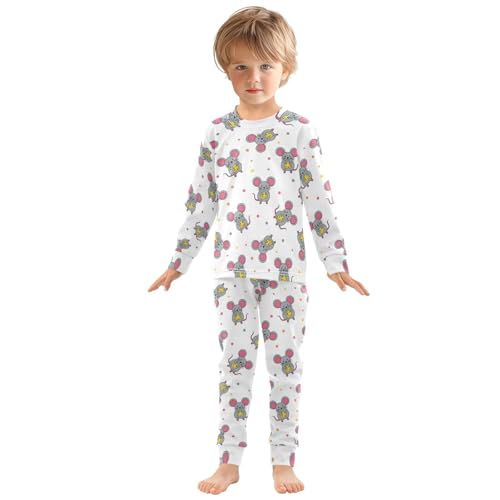Pajama Sets Long Sleeve Cute Mouse Pattern Print Soft Comfy Sleepwear 2 Piece PJS 3-8T2