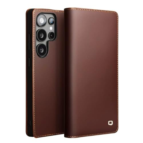Coque portefeuille Samsung Galaxy S25 Ultra en cuir marron avec support