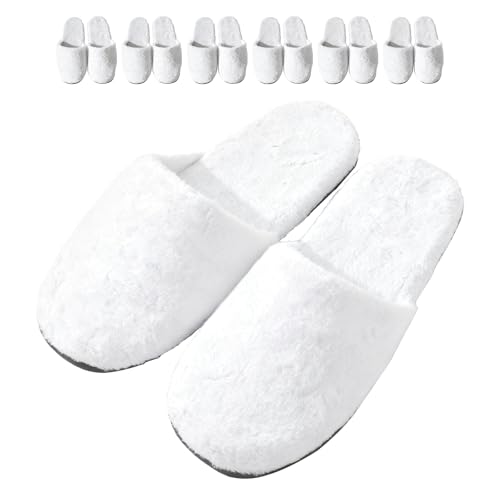 6 Pairs Ultra-Soft Hotel Slippers Non-slip Closed Toe Washable Guest Slippers Man & Woman Individually Wrapped Disposable Cotton SPA Slippers for Shoeless Homes Parties or Commercial (White One size Adult Wide Large)