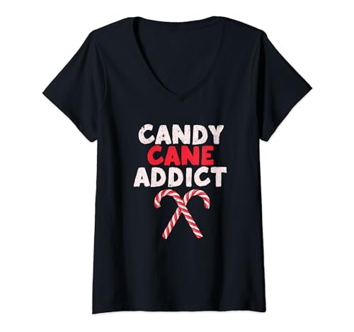 Candy Cane Addict Funny Christmas Lover Sweet Christmas Cookies Maglietta con Collo a V