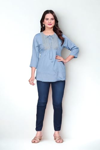 Image of SHANTVAN GALLERY Women's Tunics - Stylish & Comfortable Kurti for Woman with 3 /4 Designer Sleeves | Elegant Indian Short Tunic Top for Ladies | Casual, Festive