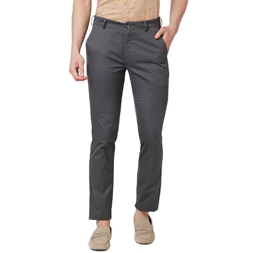 Image of Colorplus Men's Pure Cotton Solid Piece Dyed Pattern Contemporary Fit Flat Front Casual Trouser