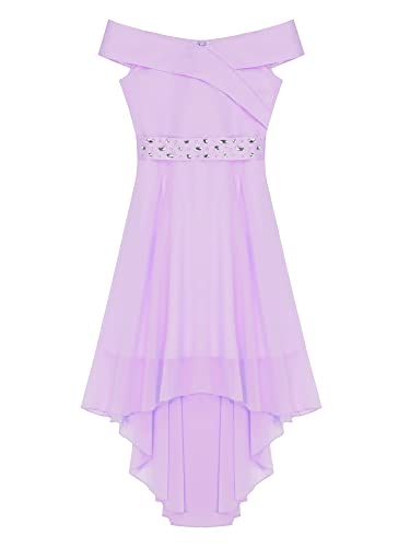renvena Kids Flower Girl Elegant Off Shoulder Dress Chiffon Sleeveless Hi-Lo Hem Bridesmaid Wedding Party Gown3