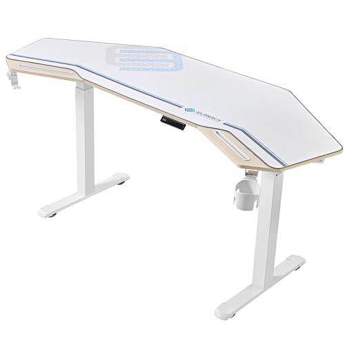 Image of EUREKA ERGONOMIC Standing Desk, 72 inch Electric Adjustable Height Desk,Wing Shaped Computer Desk Large Music Studio Table, Dual Motor&Slot, Maple