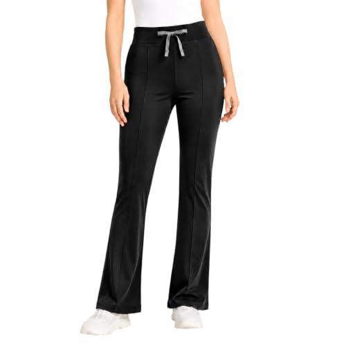 Newward High Waisted Flare Scrub Pants for Women, 4-Way Stretch Soft Breathable Yoga Bottoms with Drawstring 4 Pockets Black - image 1