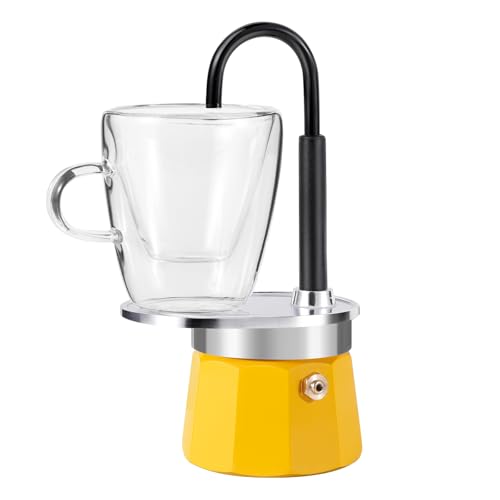 MVPLUE-Mini Express Swiss Single Tube Moka Pot Aluminum Yellow，Moka Set includes One Double Wall...