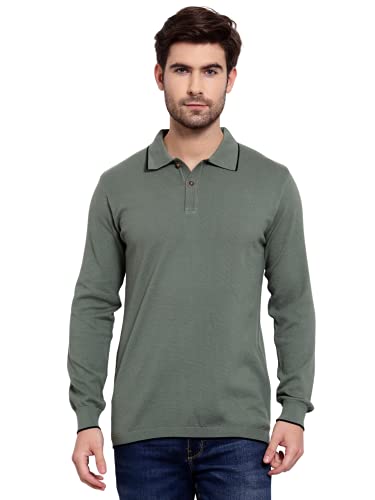 Image of Kalt Mens Basic Solid Full Sleeves Polo Cotton Blend Knitted Regular Fit Polo-Neck T-Shirts with Collar Stylish