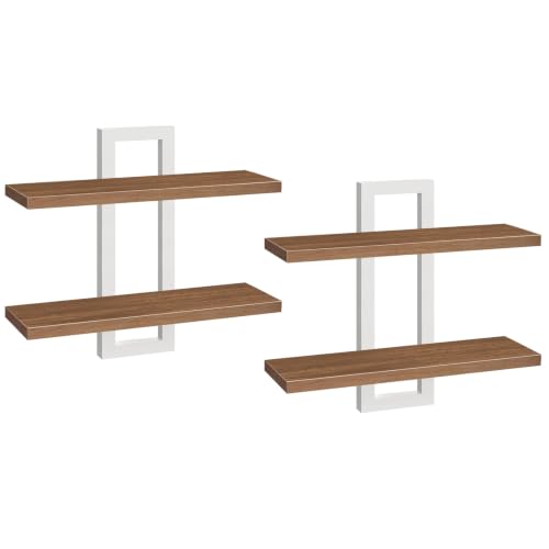 Image of HOOBRO 2-Tier Floating Shelves, 15 Inch Wall Shelf Set of 2