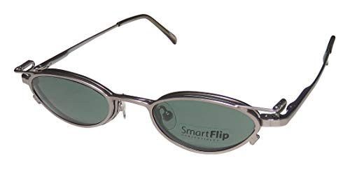 SmartFlip 450 Mens/Womens Cat Eye Full-Rim Shape Sunglass Lens Clip-Ons Spring Hinges Eyeglasses/Eye Glasses (42-19-135, Matte Silver)