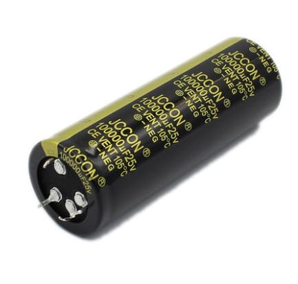 Condensador 25V100000UF para eliminar ruidos en amplificadores de sonido