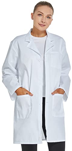 VOGRYE Professional Lab Coat for Women Long Sleeve, White, Unisex