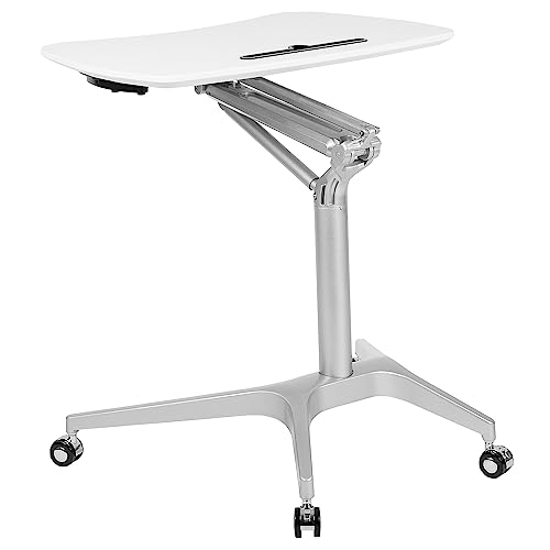 Flash Furniture Gia Mobile Sit-Down, Stand-Up White Computer Ergonomic Desk with 28.25"W Top (Adjustable Range 29" - 41")