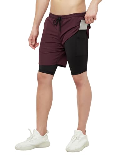 Image of TRUEREVO - 2 in 1 Running Sports Shorts for Men with Mobile Phone Pocket - Quick Dry & Lightweight Moisture-Wicking Active Wear, Gym Shorts for Men Workout - Double Layer Half Pant with Inner Tights