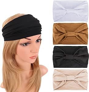 4 Pieces Thick Wide Headbands Cotton Knotted Elastic Hair Band Head Wrap Non slip Fashion Yoga Sports Accessories