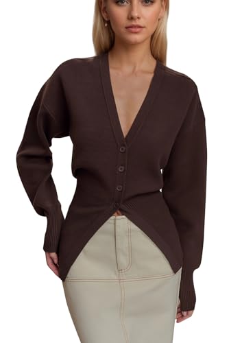 Cardigan Sweaters for Women Deep V Neck Button Down Long Sleeve Knit Top Oversized Casual Dressy Fall Outerwear