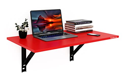 Image of Madhuran Elai Engineered Wood Wall Mounted Laptop Foldable Study Pc Table (80x53 cm Red) Office Bedroom Living Room Multipurpose Furniture Accessories Workstation