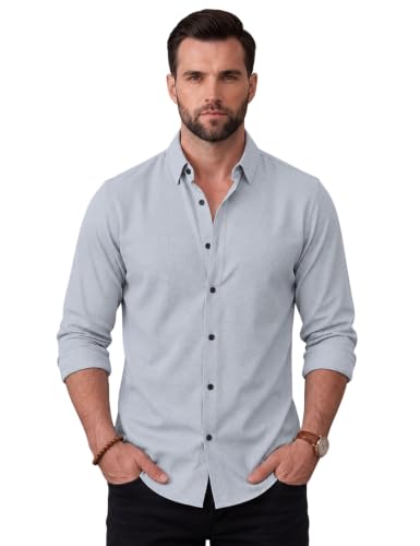 Image of NexaFlair Men's Regular Fit Solid Pattern Laffer Cotton Shirt with Long Sleeve Collared Neck Standard Length and Button Down Closure Type | Mens Casual Shirts | Man's Formal Shirts