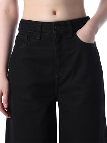 Image of ONLY Women's Solid Wide Leg High Rise Black Jeans