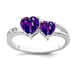 JewelryWeb 925 Sterling Silver Rhodium Plated Diamond and Amethyst Love Heart Ring Size 9 2mm Wide Statement-Ring for Women