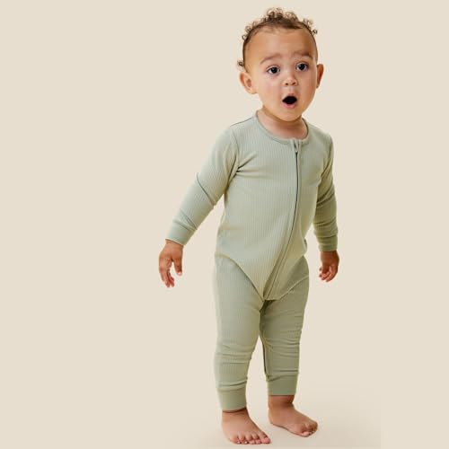 MORI Baby Boys and Girls Ribbed Clever One Piece Pajamas - Unisex Infant Two Way Zipped Long Sleeve Snug Fit Nightwear4