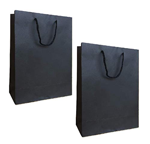 Image of Amit Marketing Black Paper Carry Bag I 250 GSM Kraft Matt Lamination Paper Bags with Braided Cotton Handle I for Return Gifts Carrying Packaging Shopping Grocery Parcel Take Out - L10xW4xH12 Inch (10 Pcs)