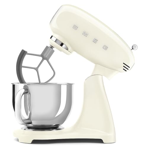 Image of SMEG SMF05 Forte 5-Qt Stand Mixer with 750W Motor, Smooth Start & SteadyMix, Flex Edge Beater, 10 Speeds, Stainless Steel Bowl - Retro 50's Style Planetary Mixer for Dough, Baking & Desserts-Cream