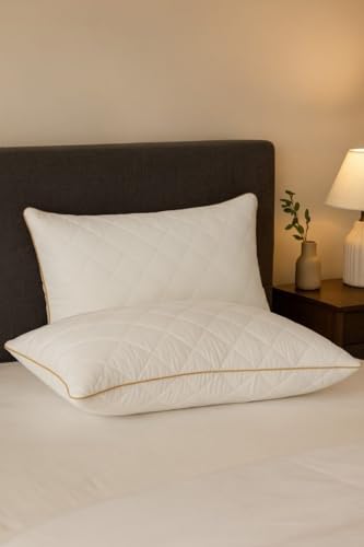 Image of Homerz Premium Set of 4 Quilted Pillow, Virgin Fiber Filled (17 x 27 inch / 43 x 69 cm) | Luxury Queen Size Bed White Microfiber Pillows |Neck Support, Machine Washable (Quilted, Set of 4)