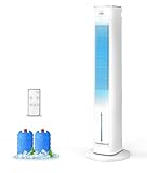 Exnos Portable Evaporative Air Cooler, 3-in-1 Cooling Fans that Blow Cold Air With 3L Water Tank, 38’’ Tower Fan for Bedroom, Office with 3 Speeds, 12H Timer, Oscillation, Remote Control, 2 Ice Packs