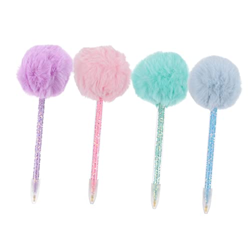 PACKOVE 4個 ドリルペンセット ピンクのふわふわペン ファジー ポンポン ビーズ塗装アクセサリー クロスステッチクラフトドリル 刺繍ドリル プラスチック