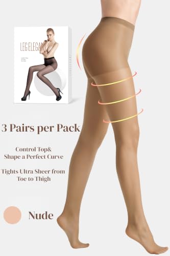 Image of leg elegant 3 Pairs 20D Women's Sheer Tights Ultra Sheer Pantyhose with Control Top