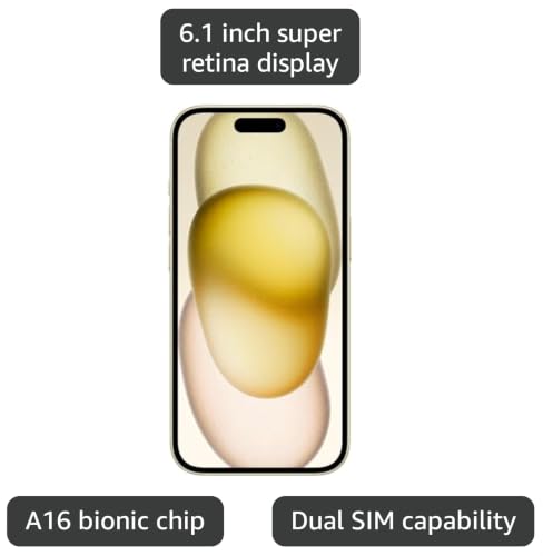 Image of Apple iPhone 15, 256GB, Yellow, TracFone (Renewed)