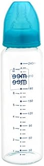 Mee Mee Premium Glass Feeding Bottle with Eazy-Flow Technology, Anti-Colic Valve,Anti Slip,BPA-Free Baby Feeding Bottle for Babies & Toddlers(Blue, 240Ml)