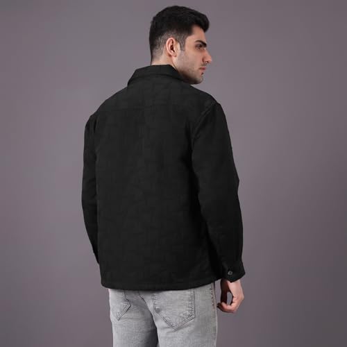 Image of Urban Scottish Men's Oversized Shacket, Long Sleeve Button Down Collared Shirt Jacket for Mens - Long Fit, Textured Fabric, Stylish Casual Outerwear