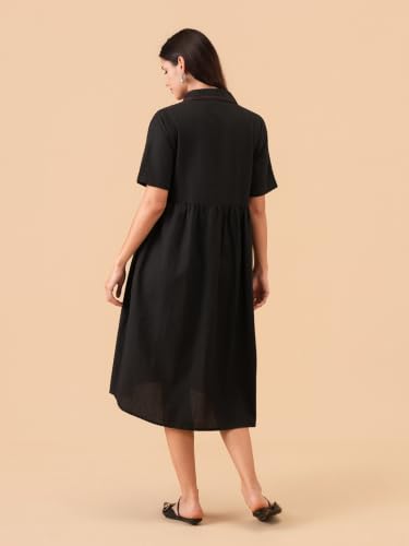 Image of The Mom Store Maternity & Nursing Midi Dress for Women | Pregnancy & Postpartum Wear | Cotton Flex Dress for New Mom | Trendy Stylish Comfortable Feeding Dress for Womens | Causal Office Formal Wear