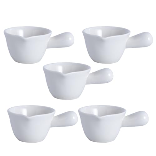 PRETYZOOM Lot de 5 Mini Casseroles à Lait Céramique Blanche 100ml Chauffe-beurre Finement Poli Design Créatif pour Maison et Boutique de Desserts
