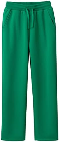 KIDNATION Kids Sweatpants Antistatic Fabric Pants Fleece Open Bottom Jogger with Pockets for Boys and Girls Green 5-6 Years