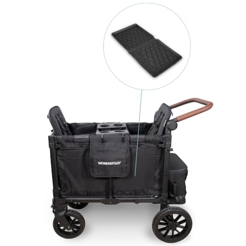 Image of WonderFold W2 Luxe Pro Bundle - 2-Seater Stroller Wagon with All-Weather Floor Mat and Flex Snack Tray, Safety-Certified with 5-Point Harnesses - Black
