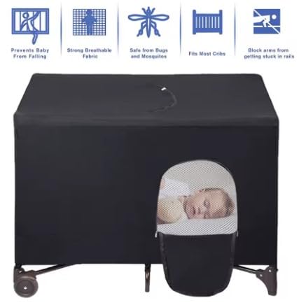 Image of Baby Blackout Crib Canopy Cover, Stretchy Polyester Mesh, Blocks Light for Travel, Camping