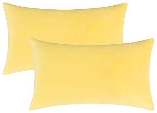 Image of Mixhug Set of 2 Cozy Velvet Rectangle Decorative Throw Pillow Covers for Couch and Bed, Pale Yellow, 12 x 20 Inches