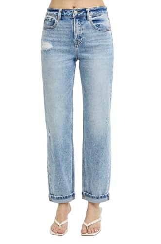 Risen High Rise Boyfriend Jeans- Ivory Gem