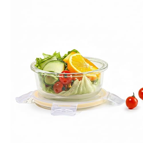 Image of CELLO Fit & Fresh Round Lunch Box Container for Daily Use 400 ml, Clear | Microwave & Fridge Safe Toughened Glass Airtight Leakproof Food Storage Tiffin Box Container for Kitchen, Travel & Office Use