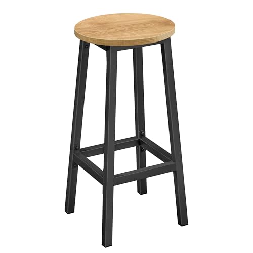 NMK HOME Tabouret de Bar Rond 65 cm – Tabouret de Cuisine avec Structure en métal et Assise en Bois, Tabouret Stable avec Repose-Pieds, Gain de Place pour...